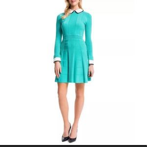 Cynthia Steffe Mixed Knit Aqua Long Sleeve Dress M